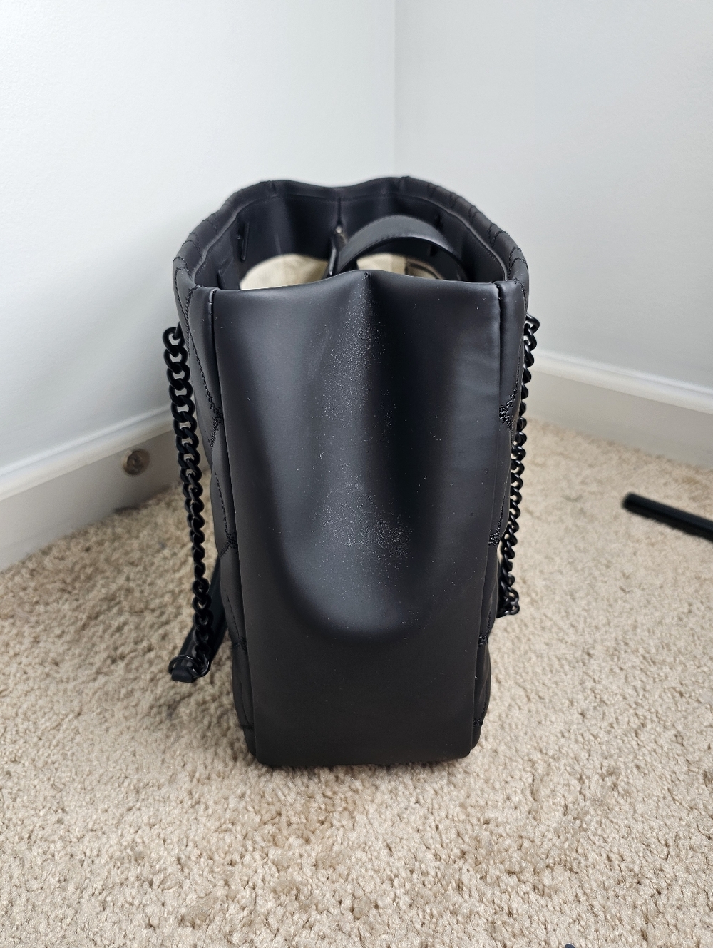 Tory Burch Black Quilted Tote Bag Purse - Picture 7 of 9